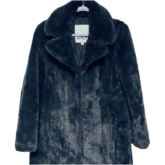 NVLT Dark Gray Plush Faux Fur Below the Knee Length Coat Fully Lined Size XS - Picture 2 of 6
